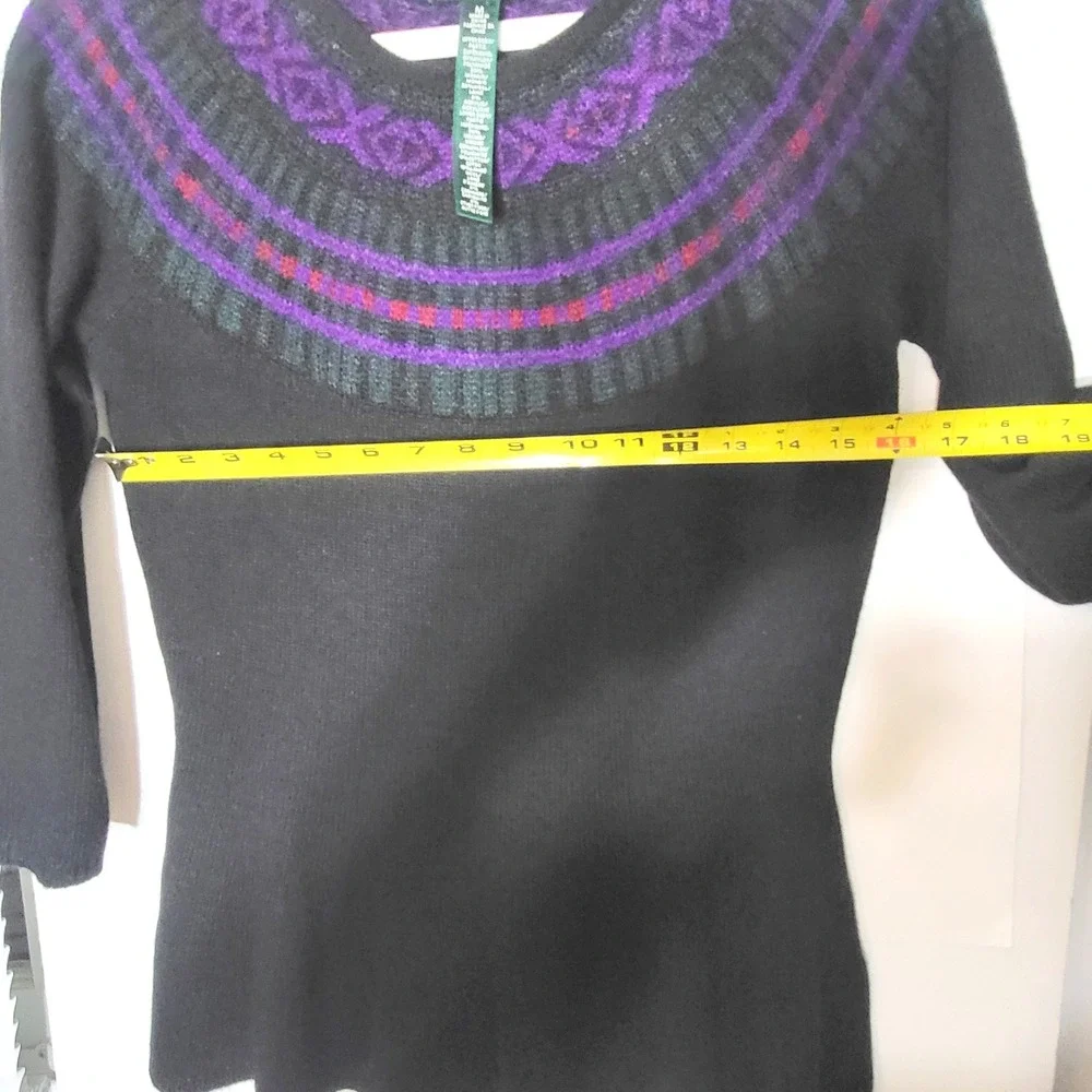 Lauren Ralph Lauren Womens Fair Isle Yoke Peplum Sweater Black Purple Green M